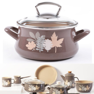 Metalac smaltovaný Hrniec s pokrievkou 14 cm - 1,65 L Lístky